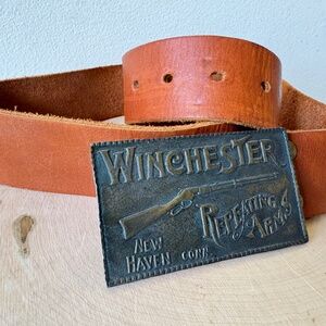 Vintage Winchester Leather Belt with Brass Rifle BuckleAuthentic vintage Winches